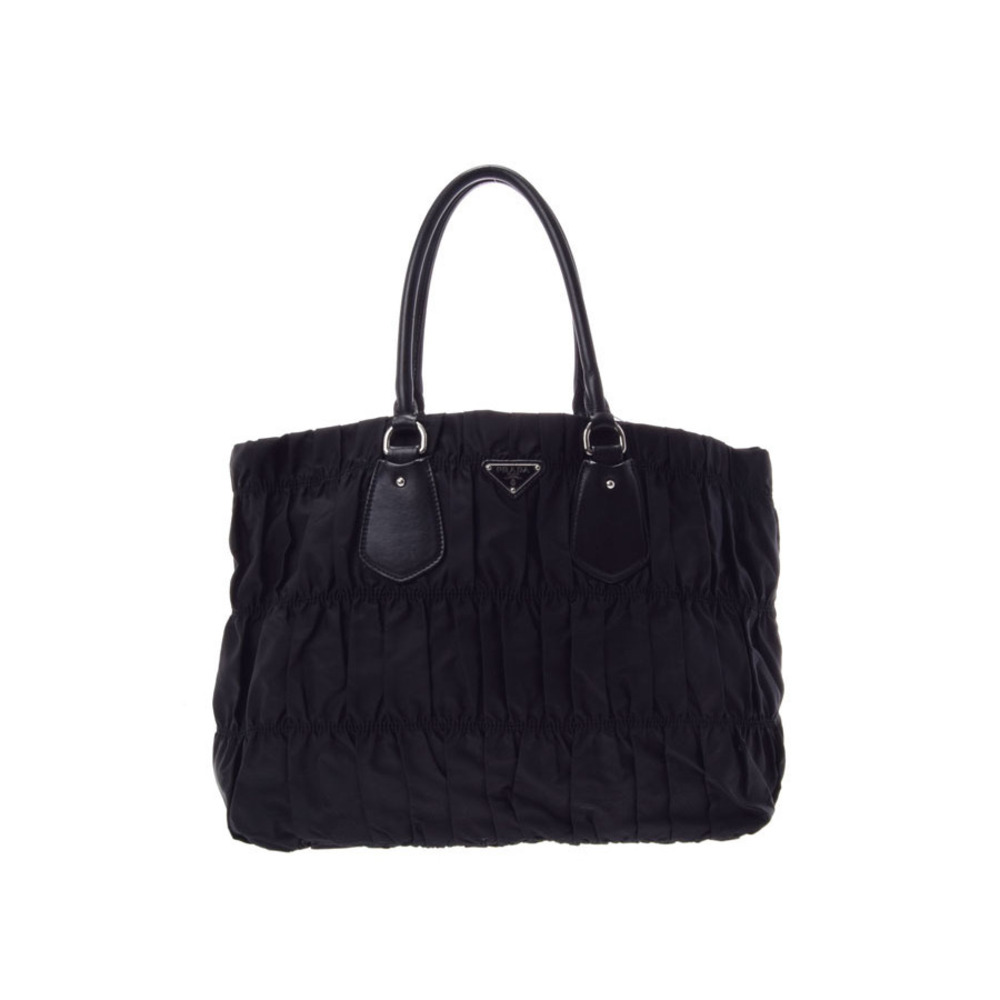 Prada tote Gathered bag black nylon Gaufre - Picture 2 of 11